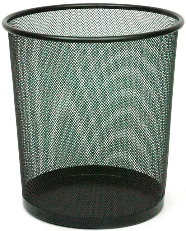 Hulladékgyűjtő, papírkosár, fekete acél fémhálóból, D=240mm-295mm, H=345mm, 19L
