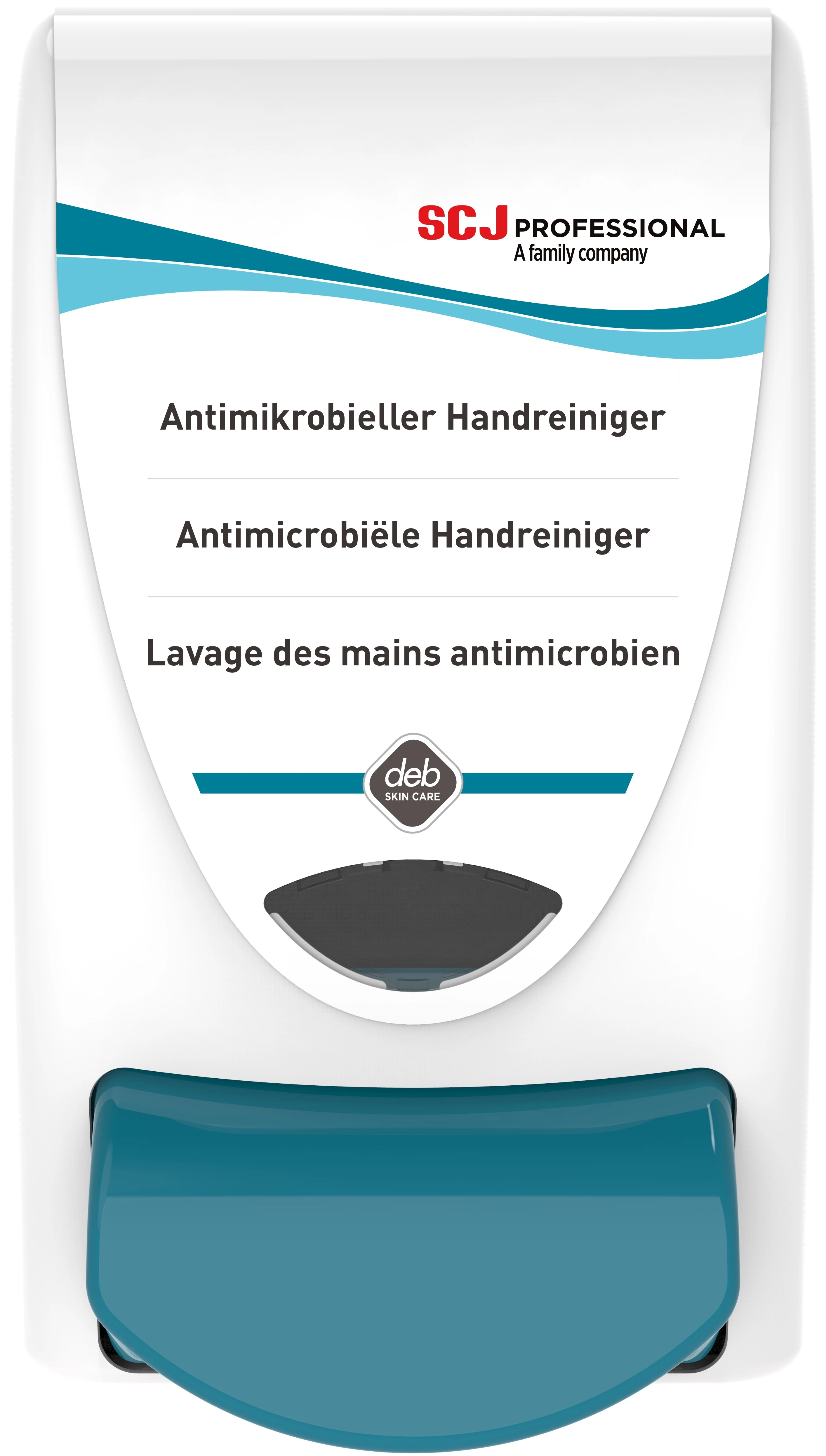 SCJP Proline Cleanse Antimicrobial fertőtlenítő habszappan adagoló nyomógombos OxyBAC és OxyBAC EXTRA antimikrobiális kézmosó patronokhoz, manuális, 1L, ABS műanyag, fehér/türkizkék