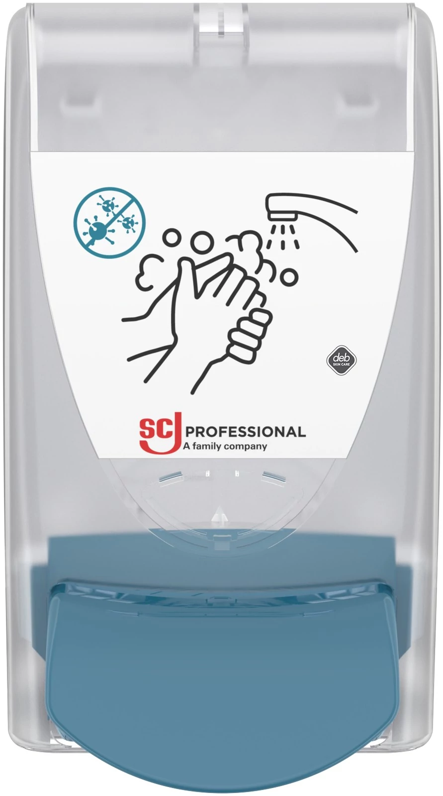 SCJP Proline Cleanse Antimicrobial fertőtlenítő habszappan adagoló nyomógombos OxyBAC és OxyBAC EXTRA antimikrobiális kézmosó patronokhoz, manuális, 1L, ABS műanyag, színtelen/türkizkék