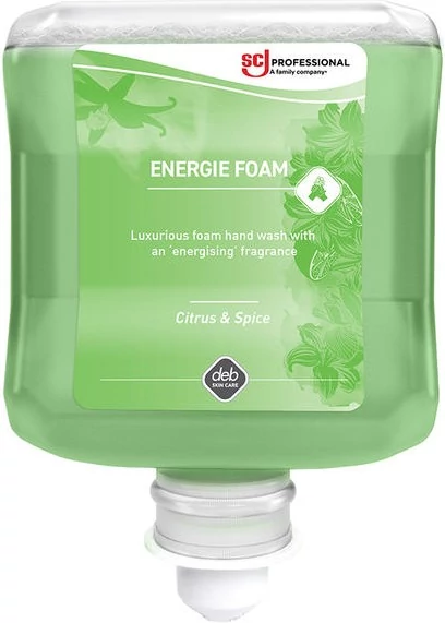 SCJP Energie Foam habszappan illóolajokat tartalmazó energizáló illattal - citrus és fűszer kombináció, zöld, Proline manuális adagolóhoz, 1L patron