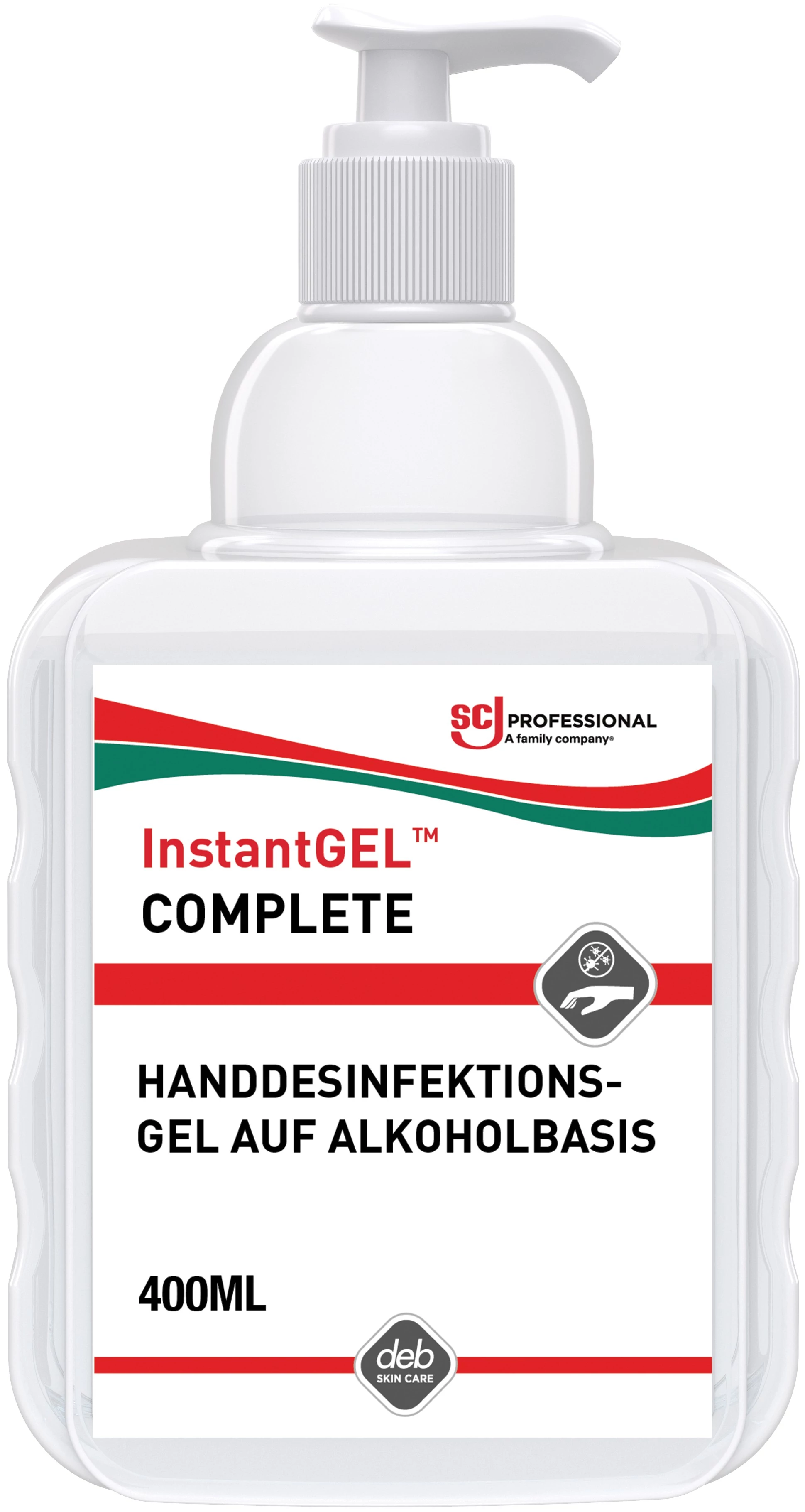 SCJP InstantGEL COMPLETE alkoholos kézfertőtlenítő gél, széles hatásspektrum, illat- és színezékmentes, hipoallergén, 400ml asztali pumpás flakon