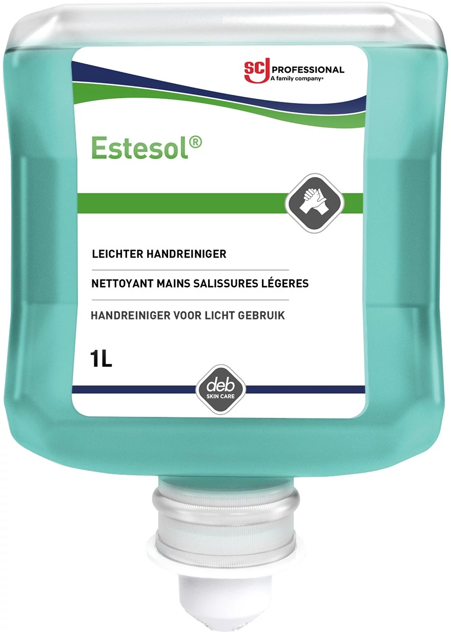SCJP Estesol Light Duty tusfürdő, sampon és kézmosó gél, enyhén parfümözött illatú, mentakék, tisztítóhatás: 2/5, Proline manuális adagolóhoz, 1L patron