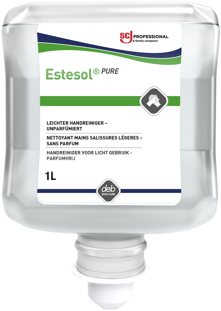 SCJP Estesol Pure Light Duty illatanyag- és színezékmentes kézmosó gél, tusfürdő és sampon, hipoallergén, tisztítóhatás: 2/5, Light Duty manuális adagolóhoz, 1L patron