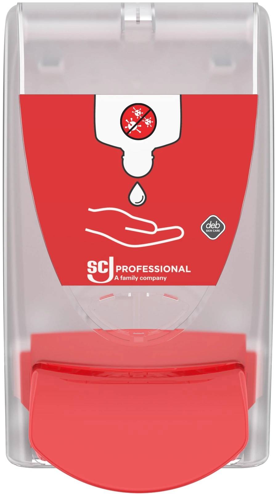 SCJP Proline Sanitize kézfertőtlenítő adagoló InstantFOAM COMPLETE és InstantGEL kézfertőtlenítő patronhoz, manuális, 1L, színtelen/piros