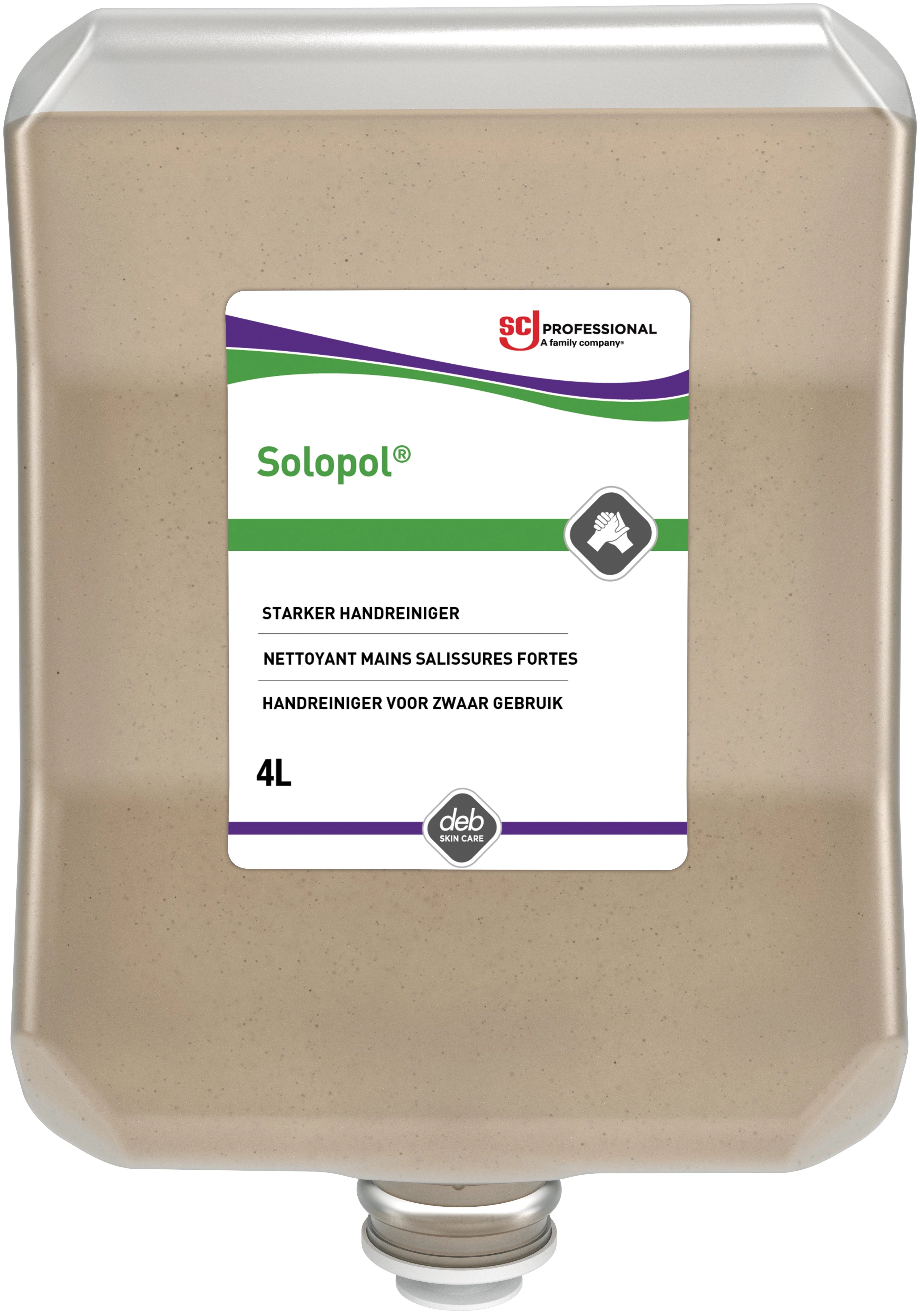 SCJP Solopol Heavy Duty ipari kézmosó szappan makacs szennyeződésekre, dióhéj őrleménnyel, erős tisztítóhatás: 4/5, Heavy Duty adagolóhoz, 4L patron