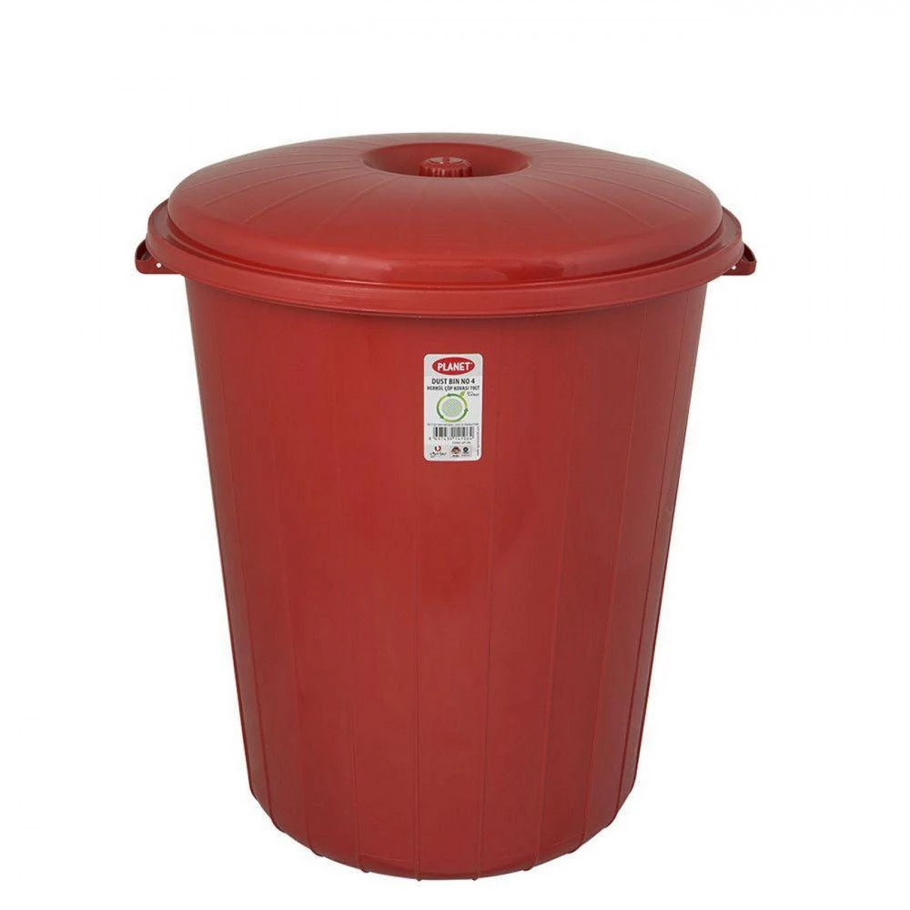 Kerek szemetes kuka, fedéllel, műanyag, eco piros 50 literes