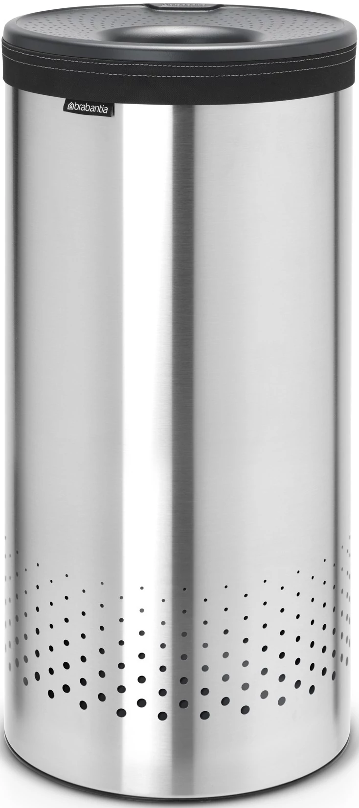 Brabantia Laundry Bin szennyestartó szellőző nyílásokkal, tépőzáras, mosható szennyesgyűjtő zsák, henger forma, közepes méret 35L, műanyag fedő, r.m. acél, selyem - 103469