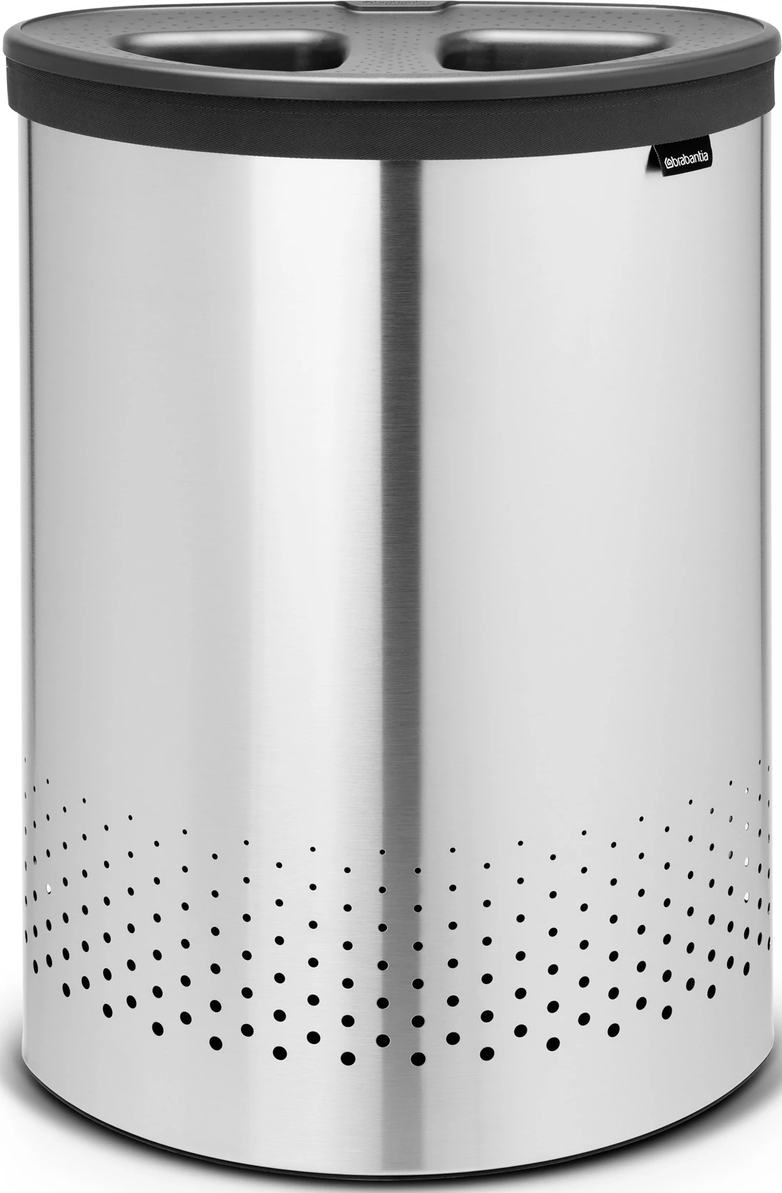 Brabantia Laundry Bin Selector szennyestartó szellőző nyílásokkal, 2 részes tépőzáras szennyesgyűjtő zsák, ovális forma, nagy méret 55L, műanyag fedő, r.m. acél, selyem - 105029