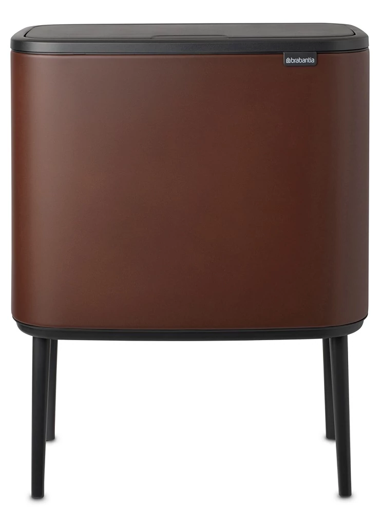 Brabantia Bo Touch Bin nyomófedeles szelektív hulladékgyűjtő, magasított, lábakon álló, műanyag tartály, 11+23L - X+J méret, acél, égetett umbra barna ásványi textúra - 208621