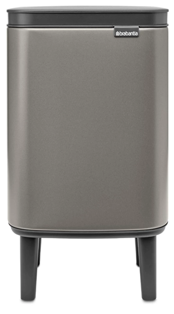 Brabantia Bo Waste Bin Hi hulladékgyűjtő felnyitható, Soft-Close fedéllel, magasított, lábakon álló, műanyag tartály, 4L - A méret, acél, platinaszürke - 227127