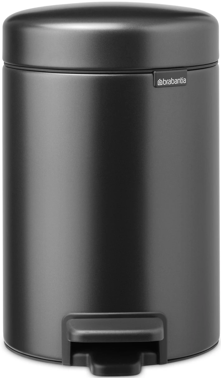Brabantia NewIcon pedálos hulladékgyűjtő szagmentesen záródó Soft-Close fedél, műanyag tartály, 3L - V méret, acél, magabiztos szürke - 233449