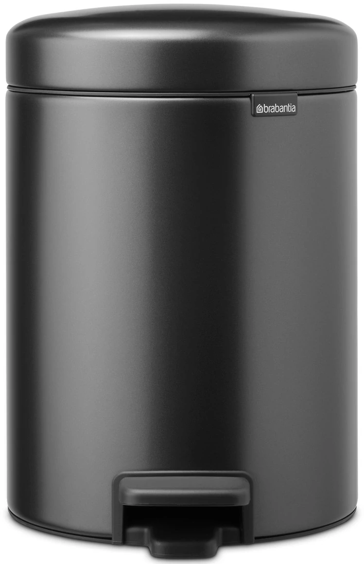 Brabantia NewIcon pedálos hulladékgyűjtő szagmentesen záródó Soft-Close fedél, műanyag tartály, 5L - W méret, acél, magabiztos szürke - 233463