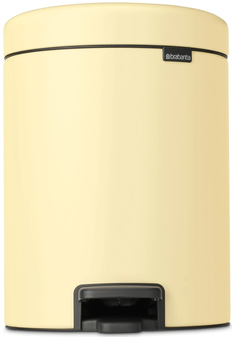Brabantia NewIcon pedálos hulladékgyűjtő szagmentesen záródó Soft-Close fedél, műanyag tartály, 5L - W méret, acél, kellemes sárga - 233784