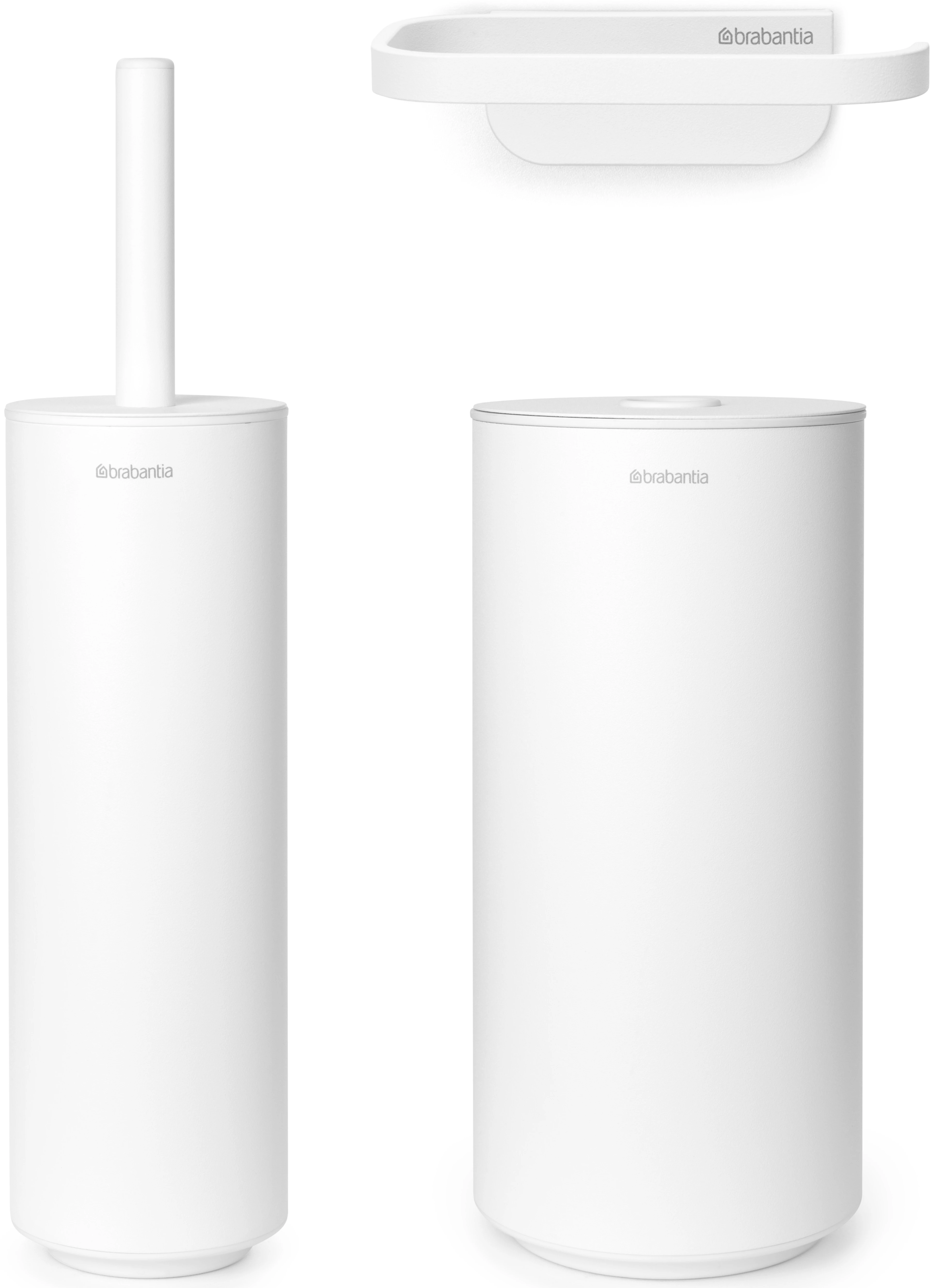 Brabantia MindSet 3db-os WC pipere csomag, WC-kefe, WC-papír és tartalék WC-papír tartó, acél, szikrázó fehér ásványi textúra - 303708