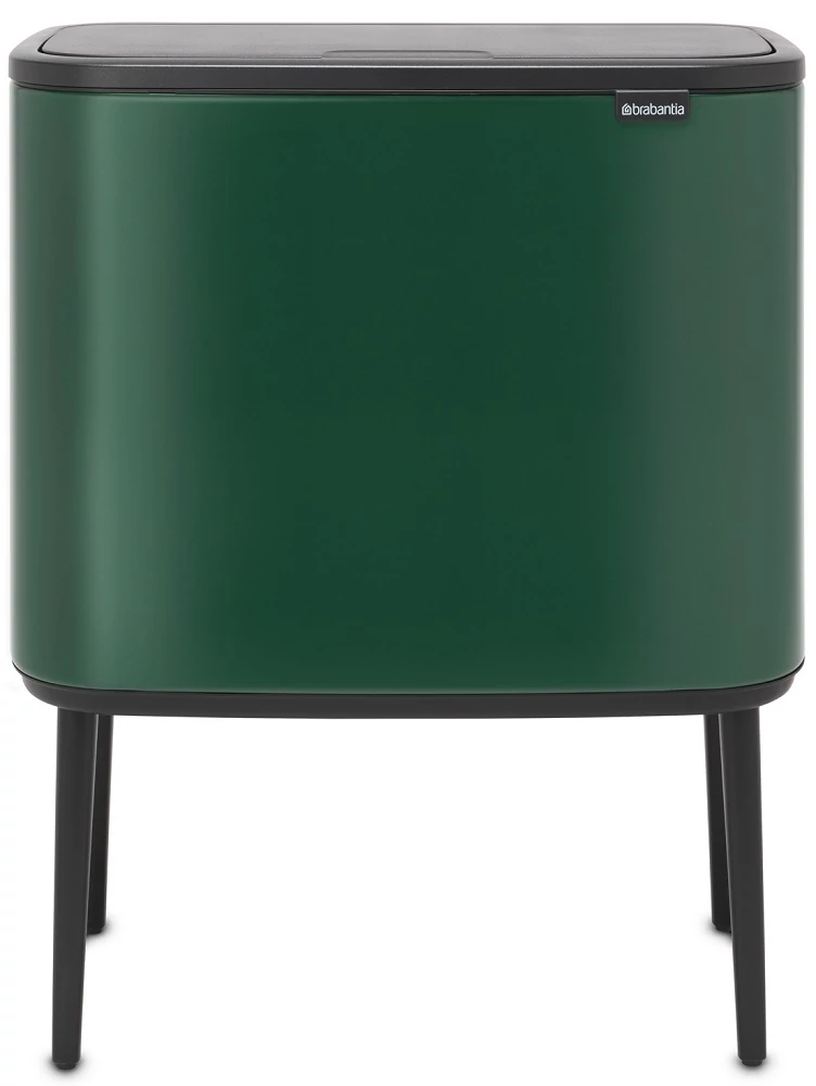 Brabantia Bo Touch Bin nyomófedeles hulladékgyűjtő, magasított, lábakon álló, műanyag tartály, 36L - R méret, acél, fenyőzöld - 304163