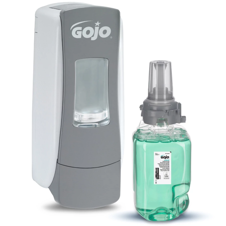 GOJO ADX-7 Starter kezdőcsomag D1 - 1db fehér/szürke ADX-7 nyomógombos adagoló + 1db Luxus habszappan patron 700ml