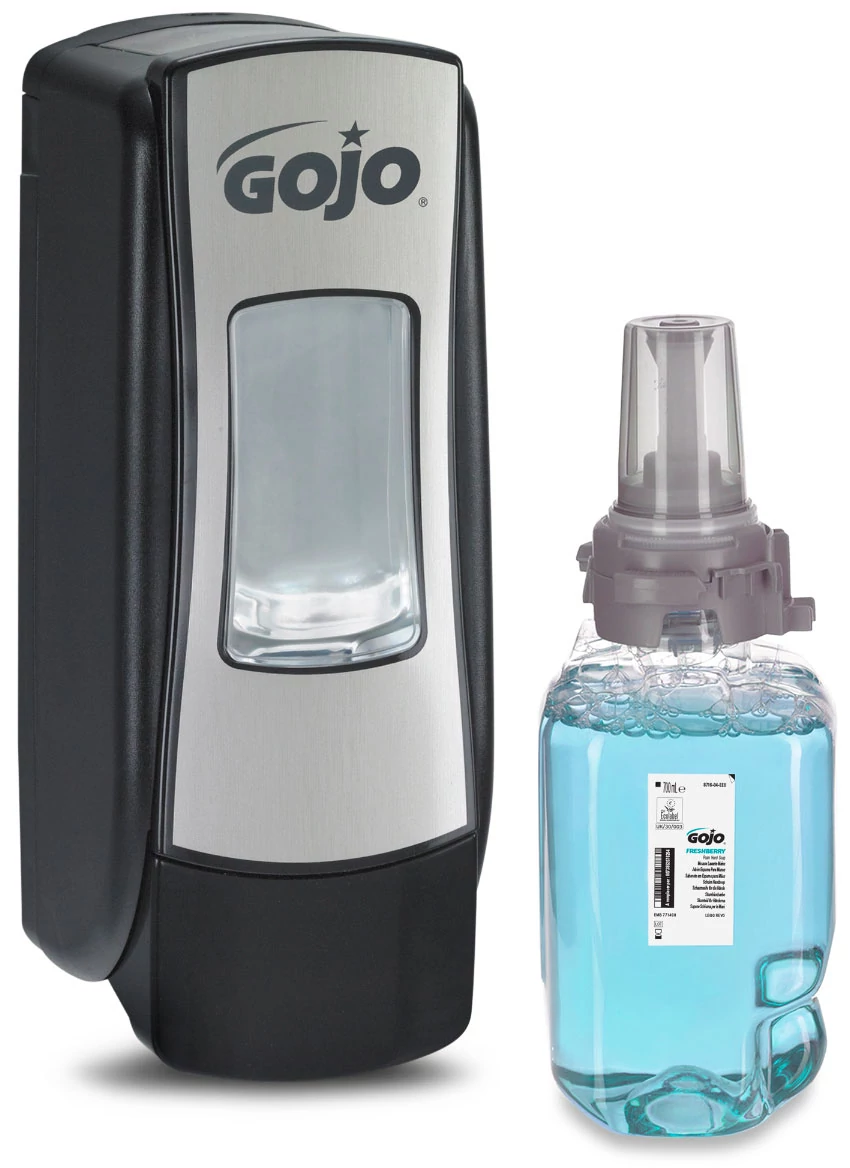 GOJO ADX-7 Starter kezdőcsomag D2 - 1db fekete ADX-7 nyomógombos adagoló + 1db Freshberry habszappan patron 700ml