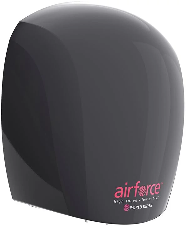 J48-162 WORLD DRYER AIRFORCE antibakteriális kézszárító, alumínium, fekete, 1100 W, 12 mp, 83 dB